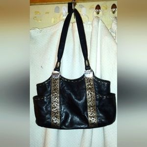 Brighton Callie Black Leather & Pewter Tote Shoulder Bag